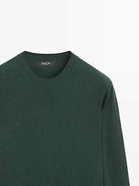 Knit cotton and wool sweater with crew neck
