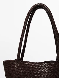 Tote bag grand format tressé en cuir nappa