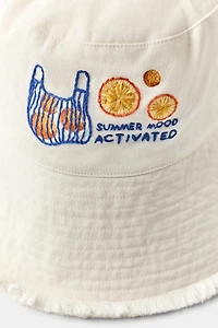 EMBROIDERED ORANGE TWILL BUCKET HAT