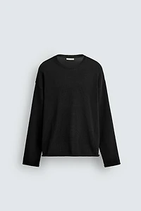 TEXTURED KNIT SWEATER WITH ROLLED TRIM