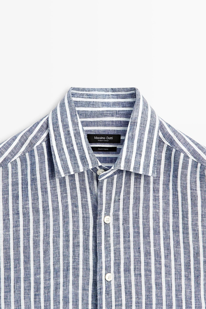 Regular fit striped 100% linen shirt