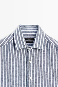 Regular fit striped 100% linen shirt