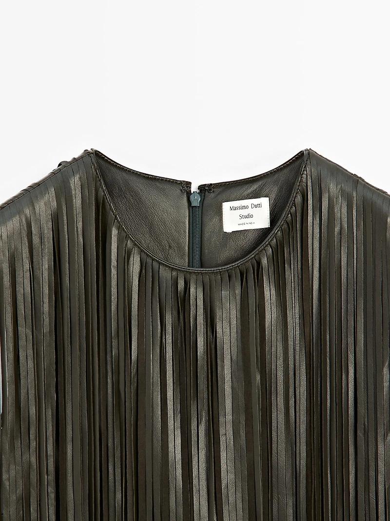 Short nappa leather dress with fringing - Studio