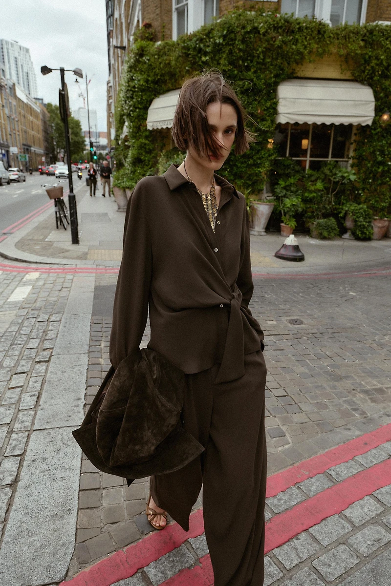 KNOTTED CREPE SHIRT