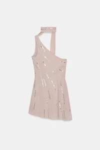 SHORT SEQUIN FOULARD DRESS