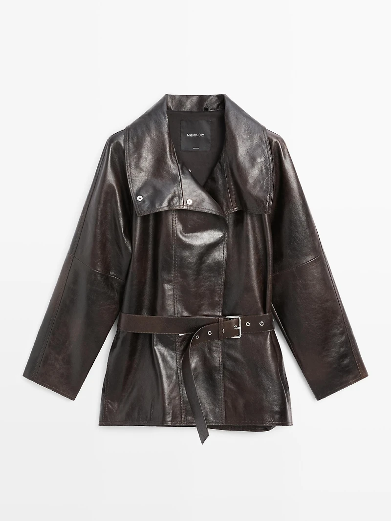 Nappa leather jacket with belt