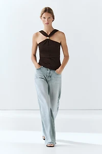 Halter top with jewel straps
