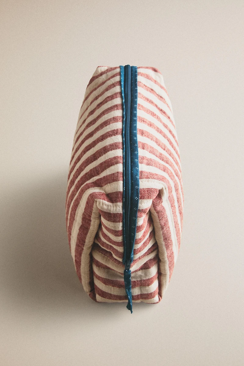 KIDS' LINEN AND COTTON STRIPED MAKEUP BAG