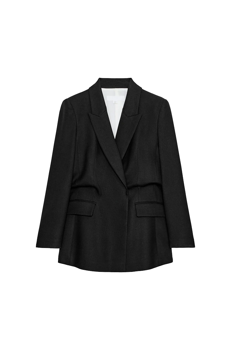 VESTE CROISÉE À TAILLE BALLON ET ÉPAULETTES