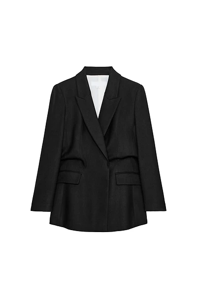 DOUBLE-BREASTED BLAZER WITH PUFF WAIST & SHOULDER PADS