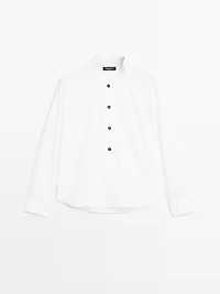 Stand collar shirt with gold buttons