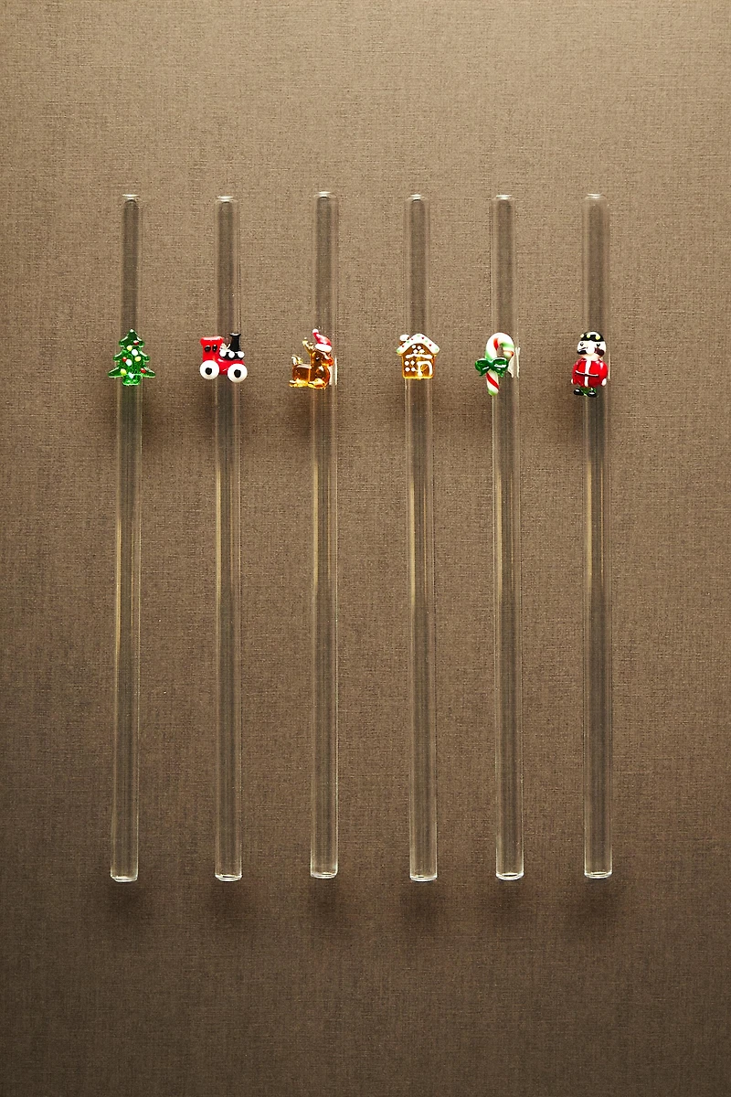 SET OF GLASS STRAWS WITH CHRISTMAS FIGURES (SET OF 6)