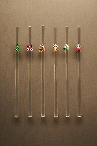 SET OF GLASS STRAWS WITH CHRISTMAS FIGURES (SET OF 6)