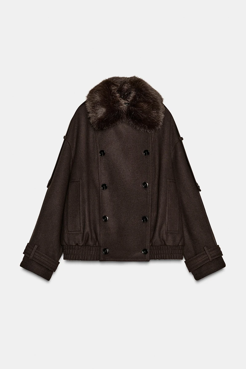 WOOL BLEND FAUX FUR COLLAR JACKET ZW COLLECTION
