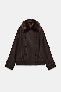 WOOL BLEND FAUX FUR COLLAR JACKET ZW COLLECTION