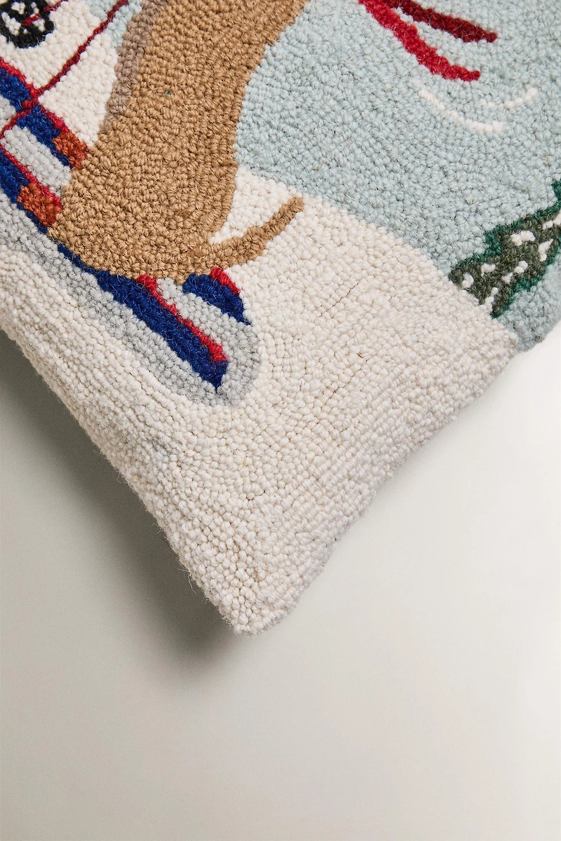 CHRISTMAS SKI DOG WOOL THROW PILLOW COVER