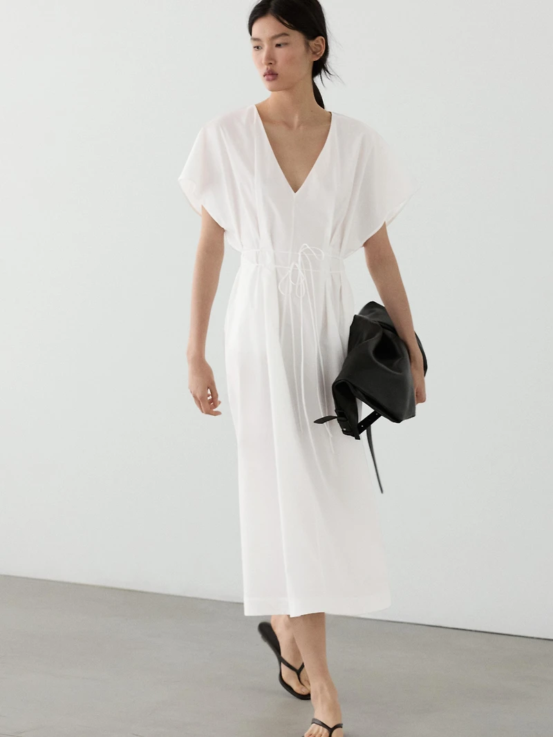 Poplin flounce midi dress