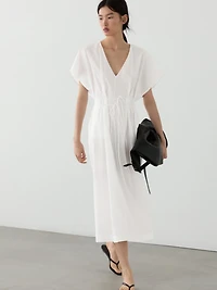 Poplin flounce midi dress