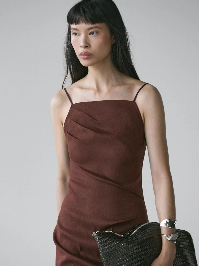 Strappy stretch linen midi dress