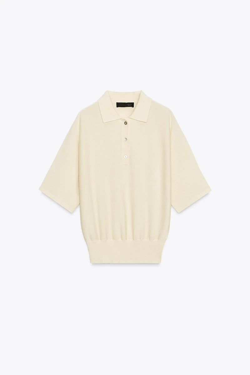 SHORT SLEEVE KNIT POLO TOP