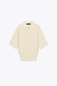 SHORT SLEEVE KNIT POLO TOP