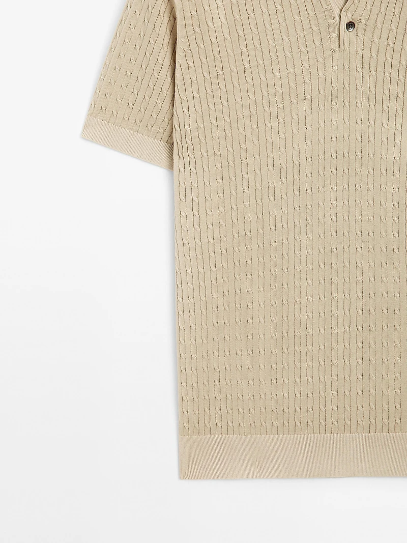 100% cotton cable-knit polo sweater