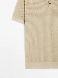 100% cotton cable-knit polo sweater