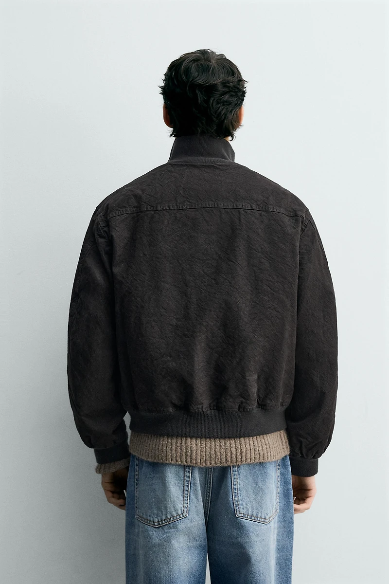 CRINKLE EFFECT BOMBER JACKET