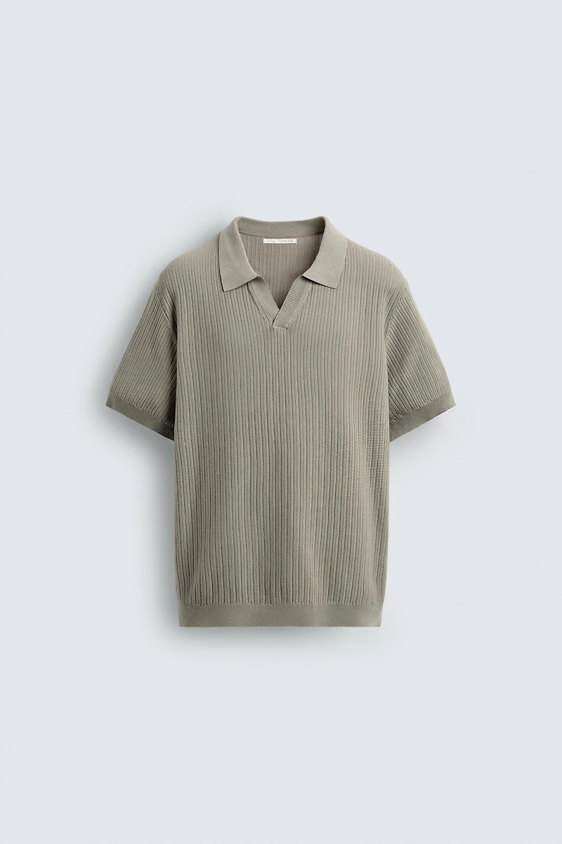 RIBBED KNIT POLO SHIRT