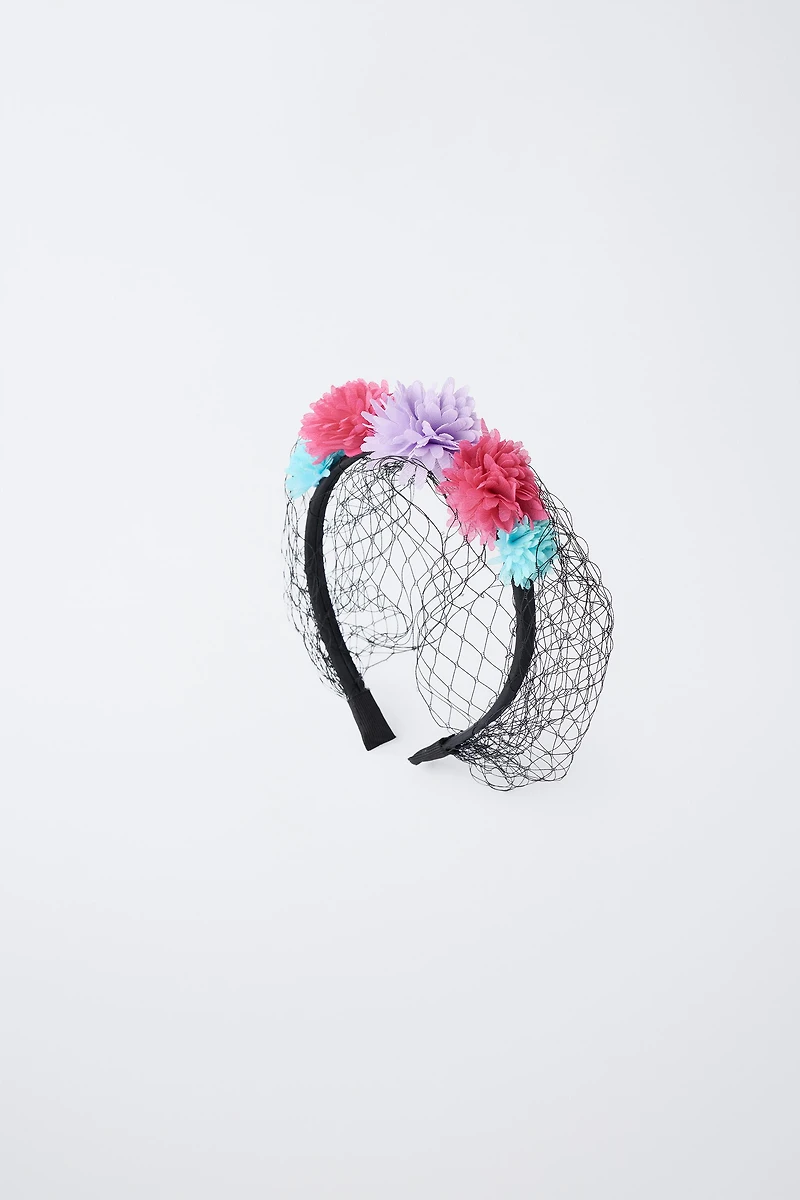 SERRE-TÊTE DÉGUISEMENT FLEURS ET RÉSILLE