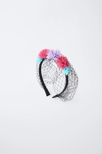 SERRE-TÊTE DÉGUISEMENT FLEURS ET RÉSILLE