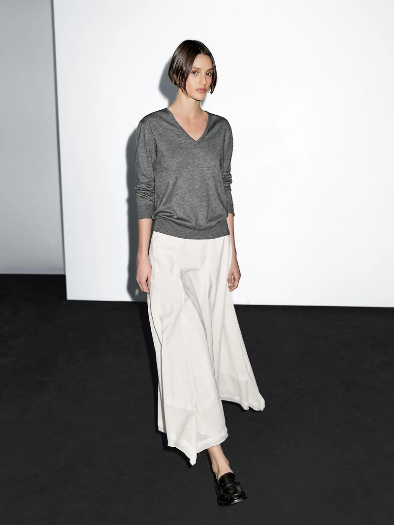 Wool blend V-neck knit sweater