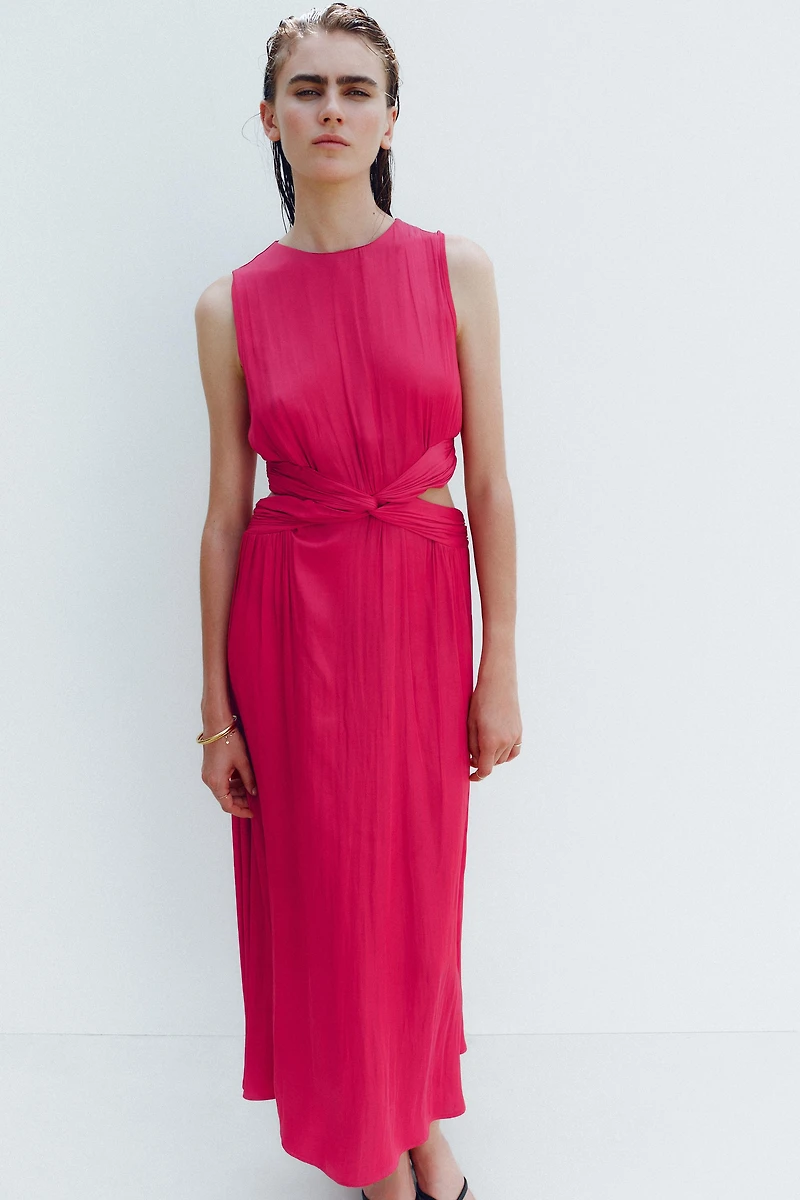 SATIN EFFECT CUT OUT MIDI DRESS