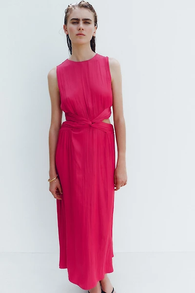 SATIN EFFECT CUT OUT MIDI DRESS