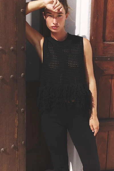 FRINGED CHECK KNIT TOP