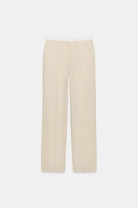 STRAIGHT LEG LINEN PANTS WITH CONTRAST WAIST