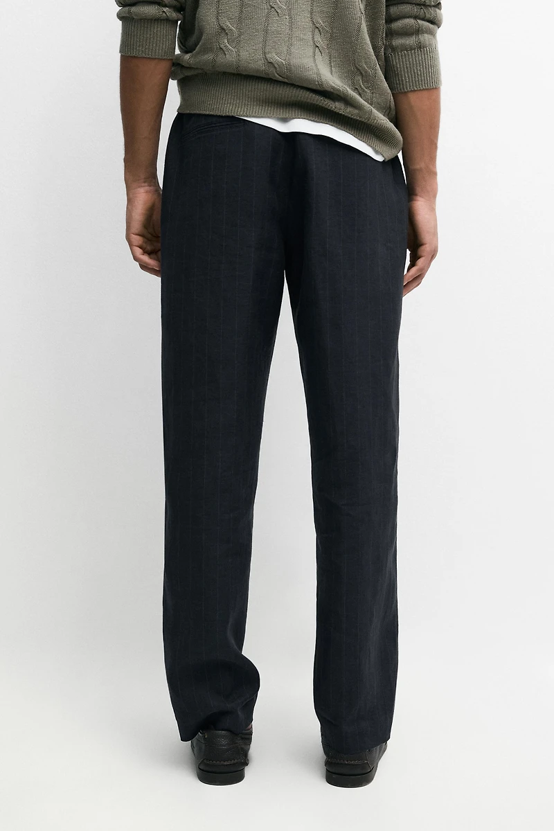 Linen trousers with a striped pattern