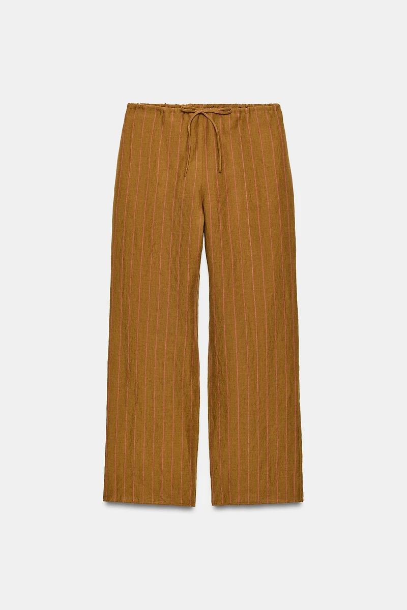 100% LINEN STRIPED TROUSERS