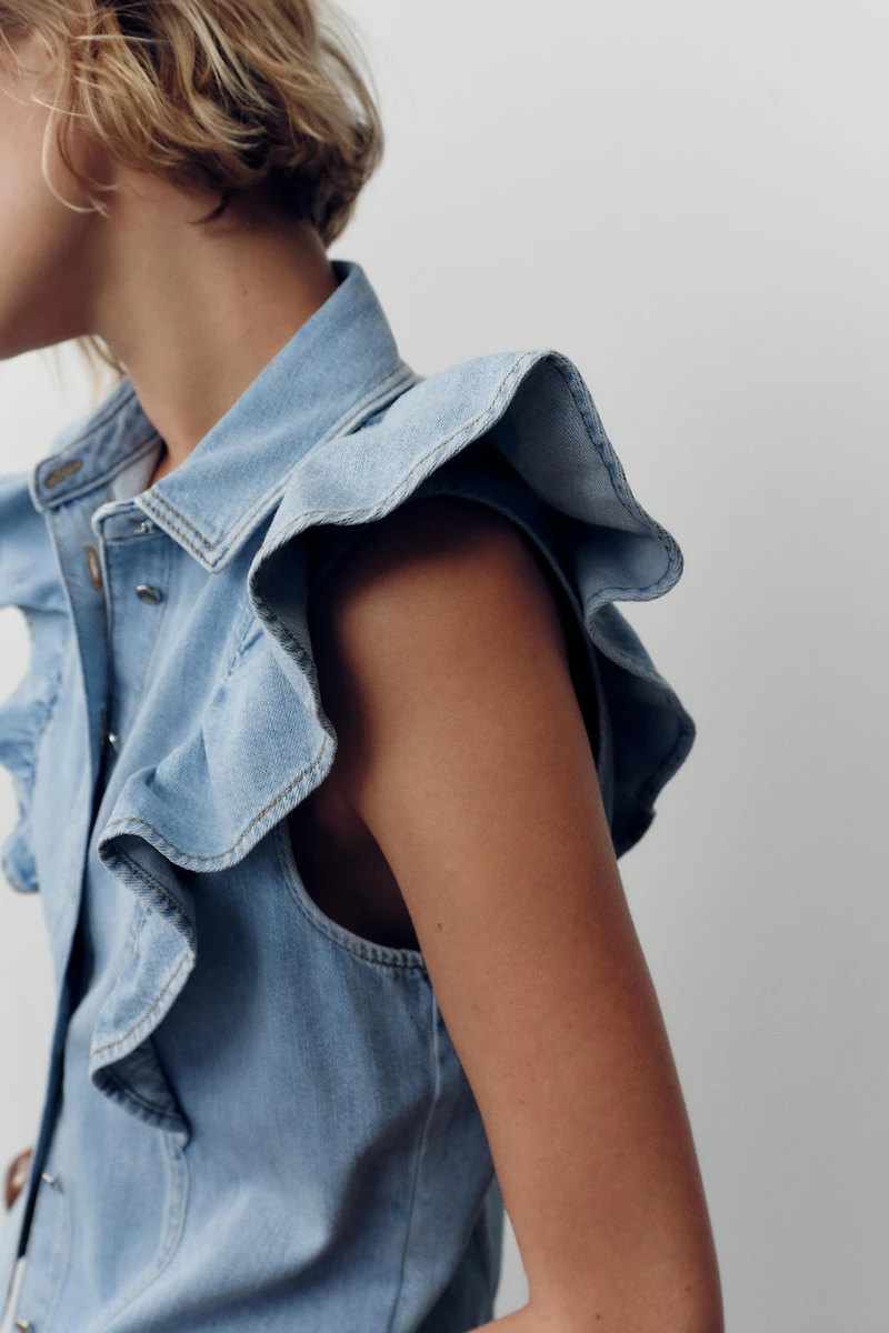 Z1975 DENIM RUFFLE SHIRT