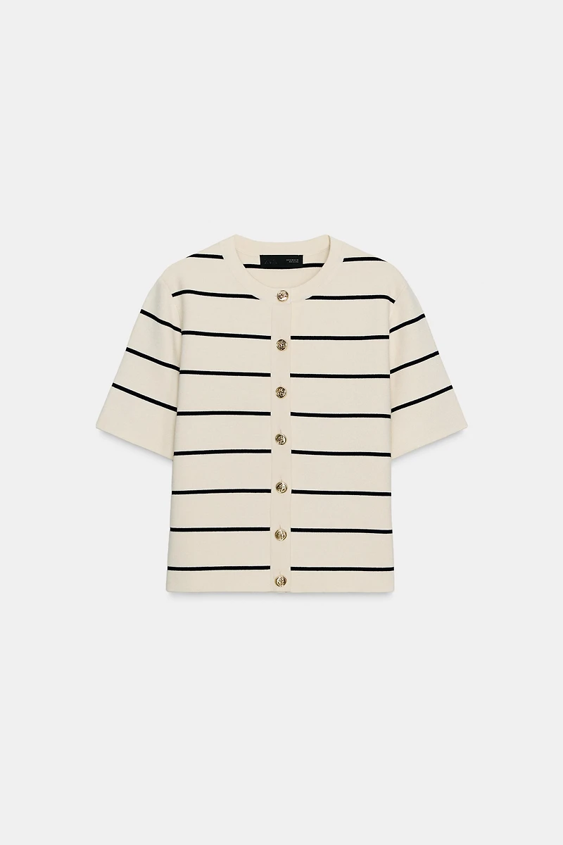 SHORT SLEEVE STRIPED CARDIGAN