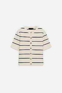 SHORT SLEEVE STRIPED CARDIGAN