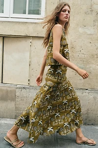 EMBROIDERED EYELET MIDI SKIRT