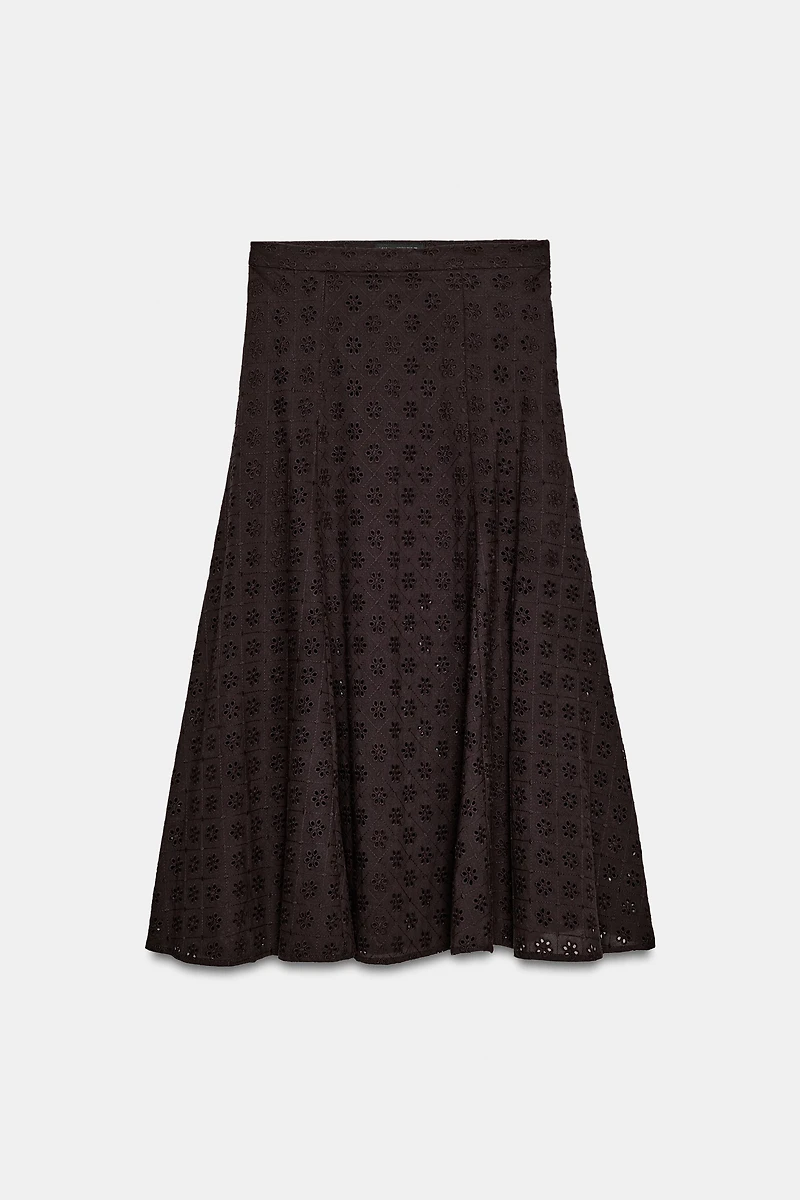 EMBROIDERED EYELET MIDI SKIRT