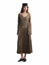 Alpaca blend crossover knit cardigan with tie