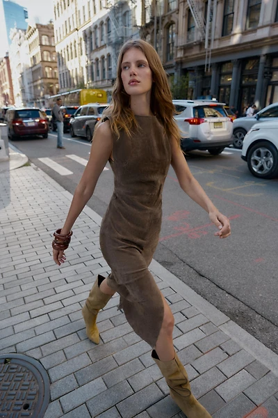 ROBE MIDI 100 % CUIR