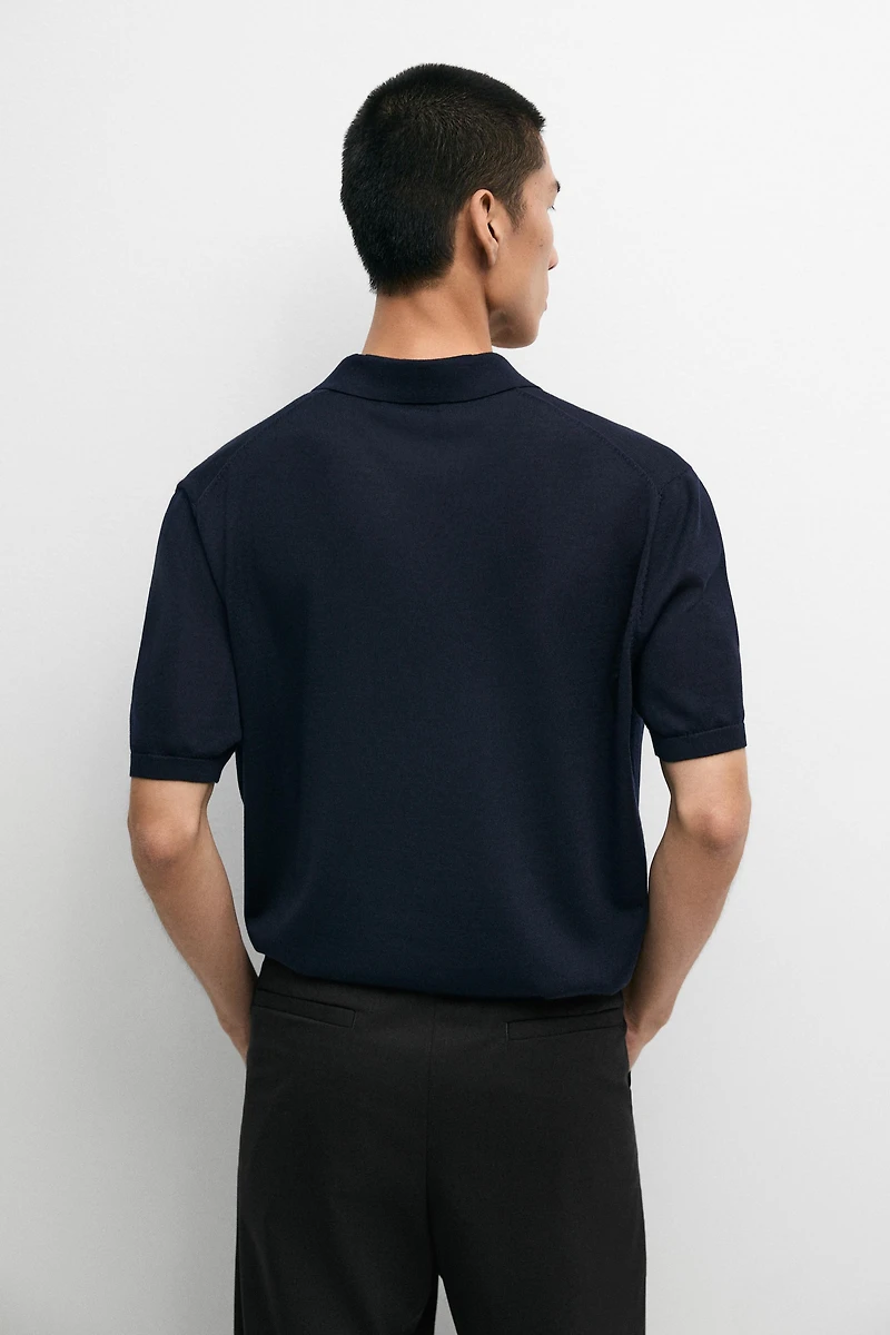 Polo en maille de laine mélangée à manches courtes