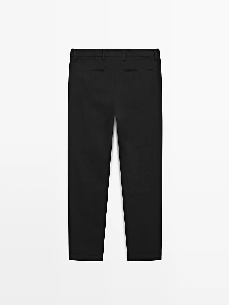 Slim fit cotton blend trousers