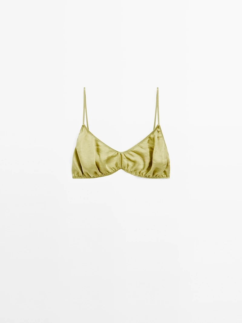 Gathered satin triangle bra