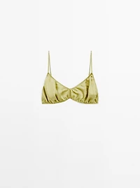 Gathered satin triangle bra