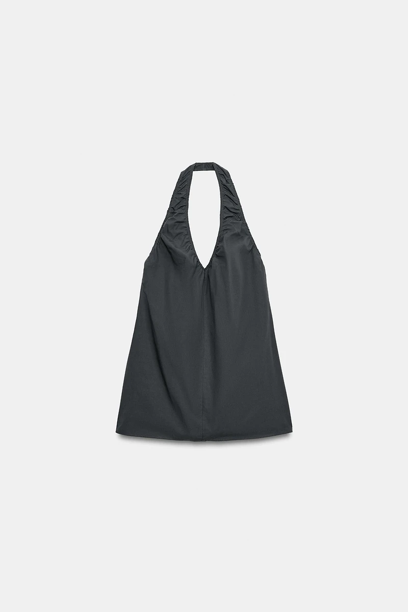 MINI HALTER RUCHED DRESS